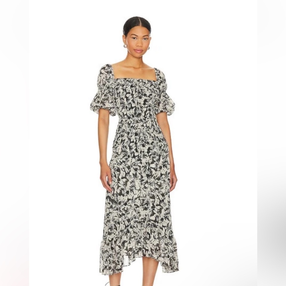 NWT $430 Revolve MISA Los Angeles Diya Dress In Tonal Abstract Smocked XS